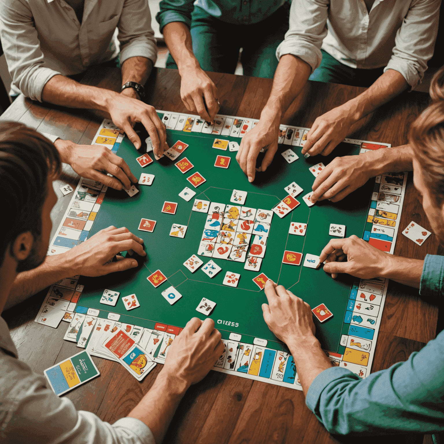 Ilustrasi orang sedang bermain board game dengan hati-hati, menunjukkan cara memegang kartu dan menggerakkan pion dengan benar