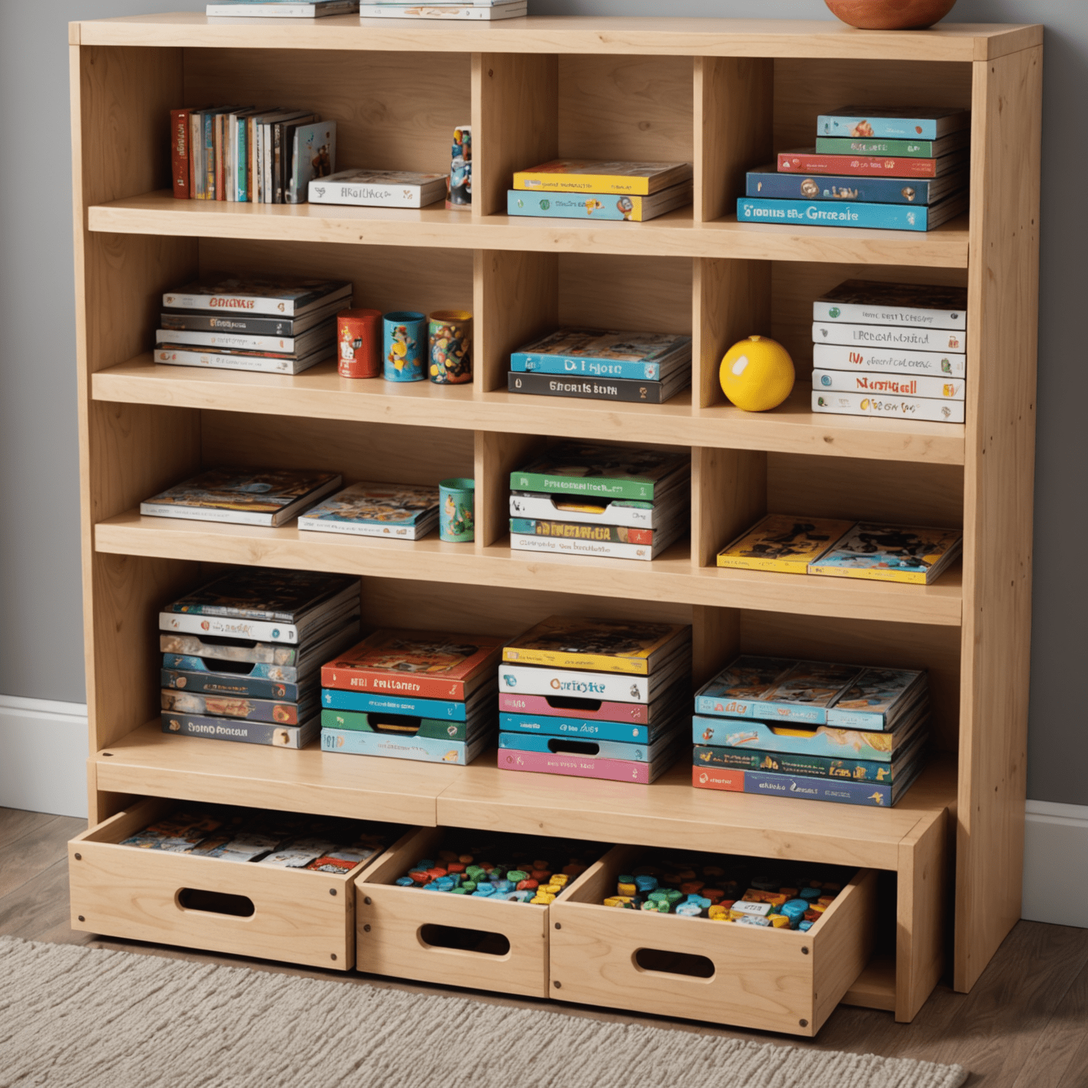 Berbagai solusi penyimpanan untuk permainan papan, termasuk rak khusus dan kotak penyimpanan